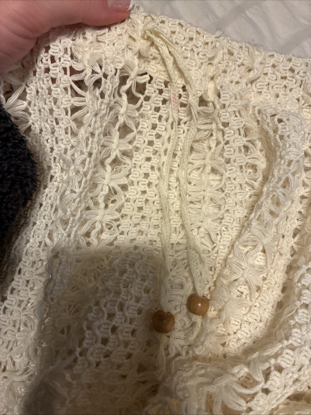 Vintage Havana Ivory Crochet Knit Drawstring Beach Cover Up Skirt Boho 16 Xl - Picture 4 of 5